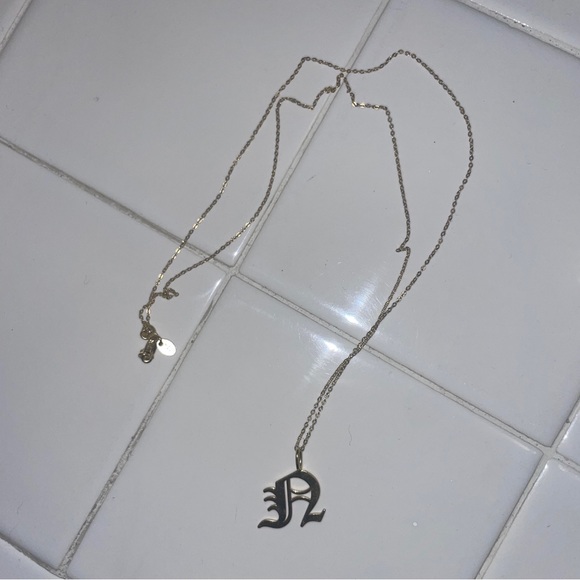 Old English Initial N Pendant Necklace Gold